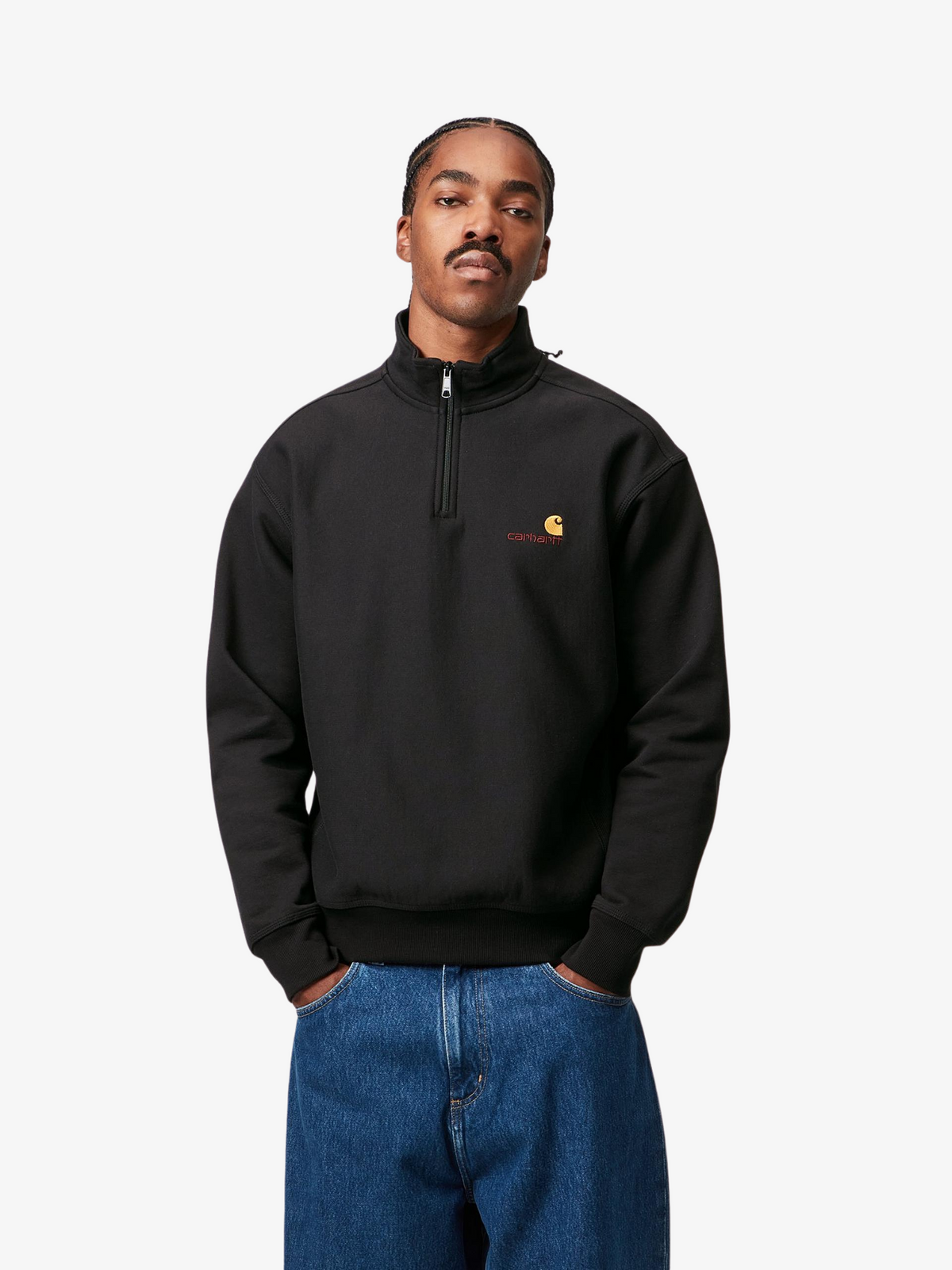 Carhartt Wip Half Zip American Script Sweat | Black