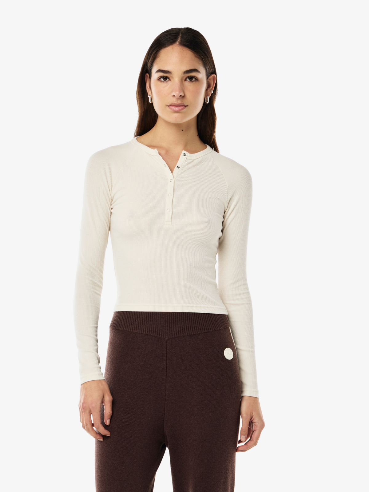 Pe Nation Prive Rib Long Sleeve Tee | Whisper White Cream