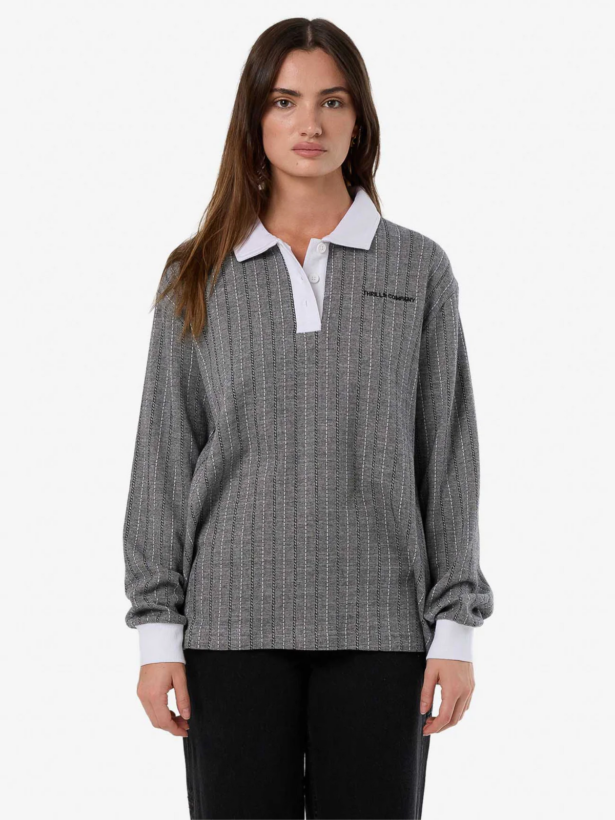 Thrills Limitations Stripe Rugby Long Sleeve Polo | BLACK