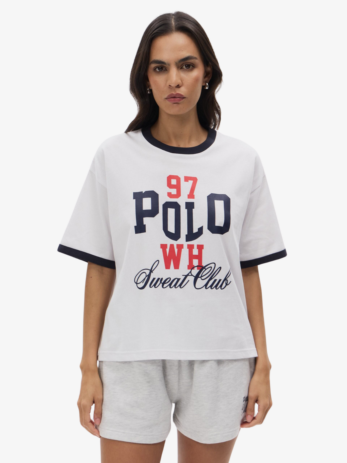 West Hollywood Sweat Club 97 Polo Ringer Tee | White/Navy