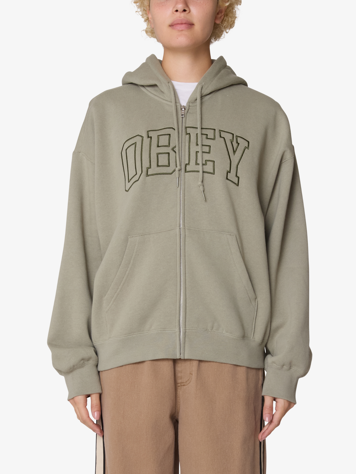 Obey Collegiate Baggy Relaxed Zip Hood | Shadow