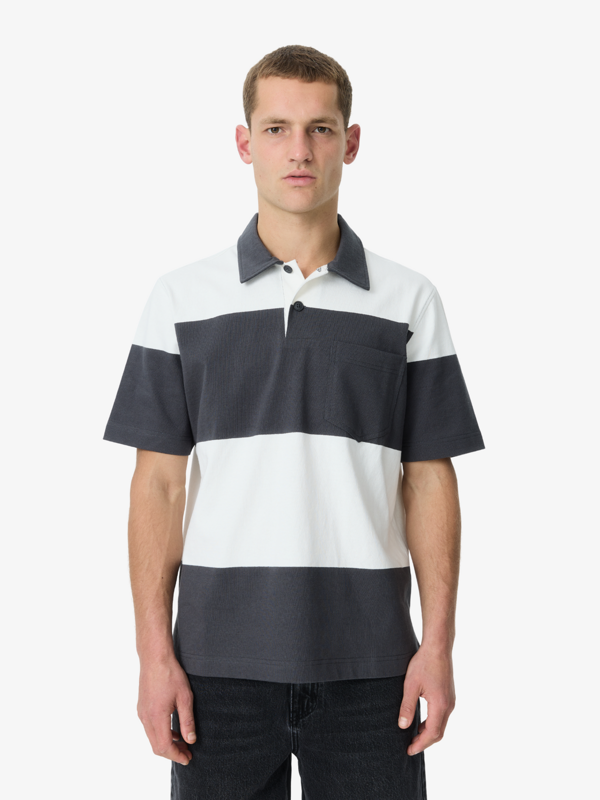 Article One Cawley Boxy Polo | Blk/Wht Stripe