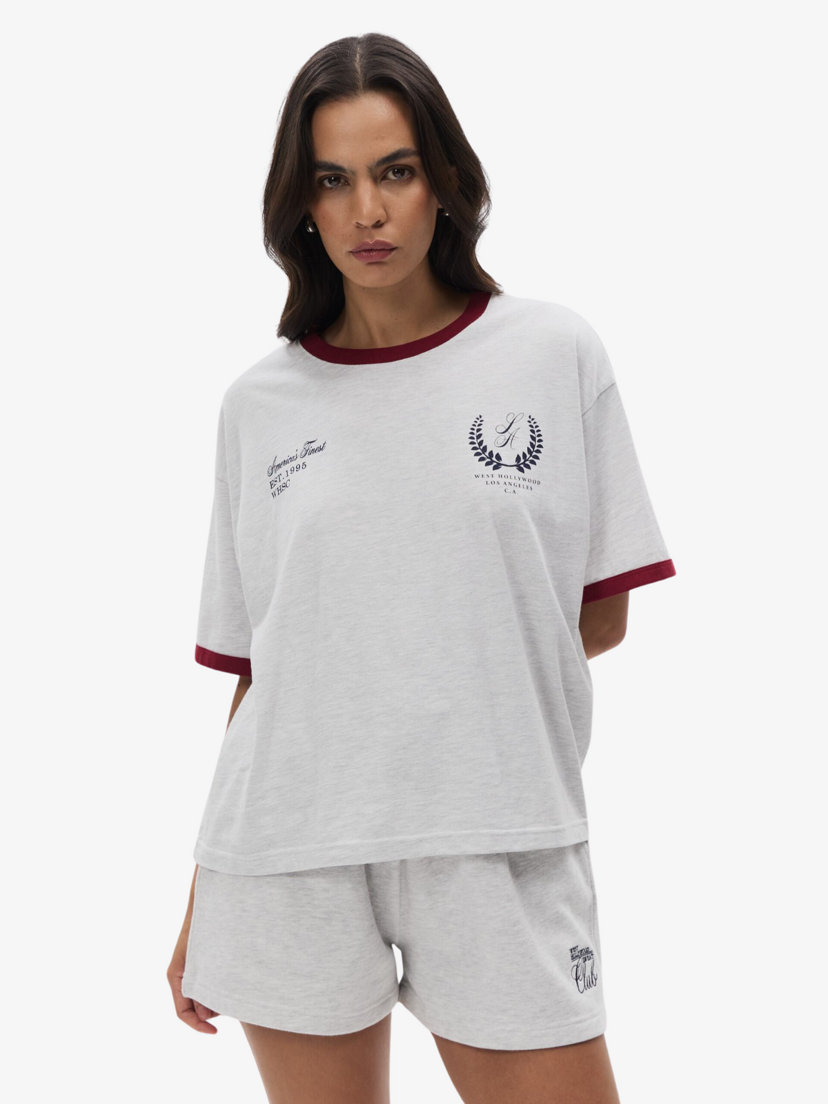 West Hollywood Sweat Club Americas Finest Ringer Tee | Snow/Wine