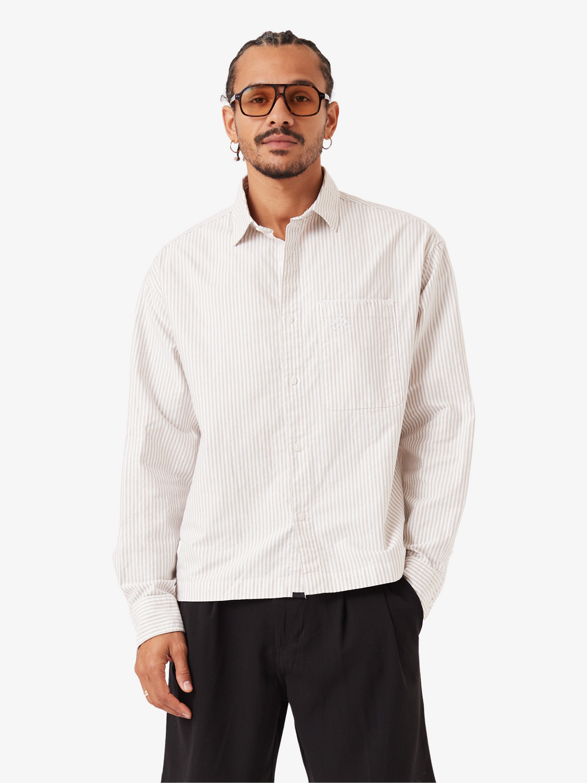 Zanerobe Overlap Crop Ls Shirt - White Pinstripe | White Pinstripe