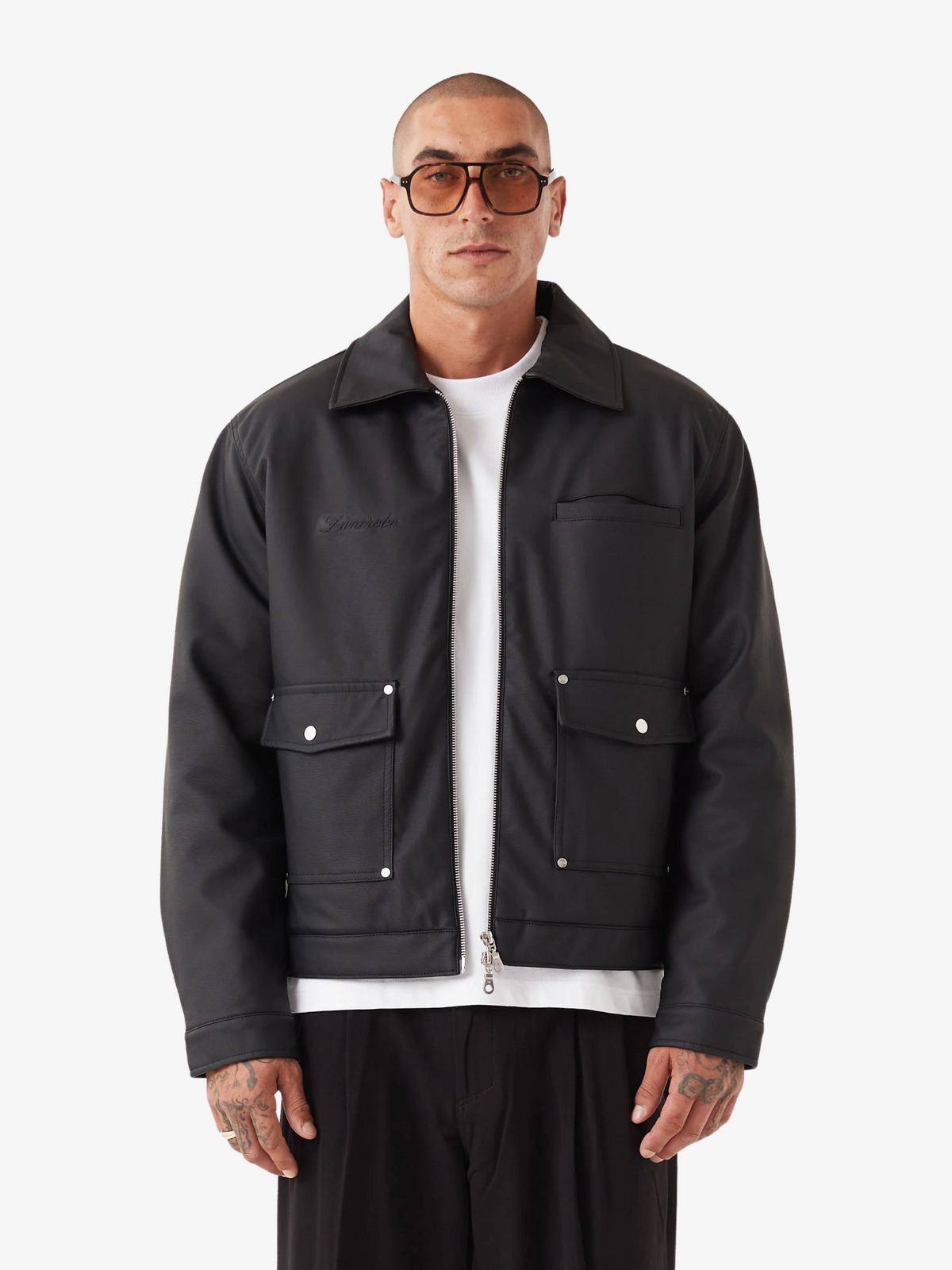 Zanerobe Faux Leather Aviator Jacket | BLACK