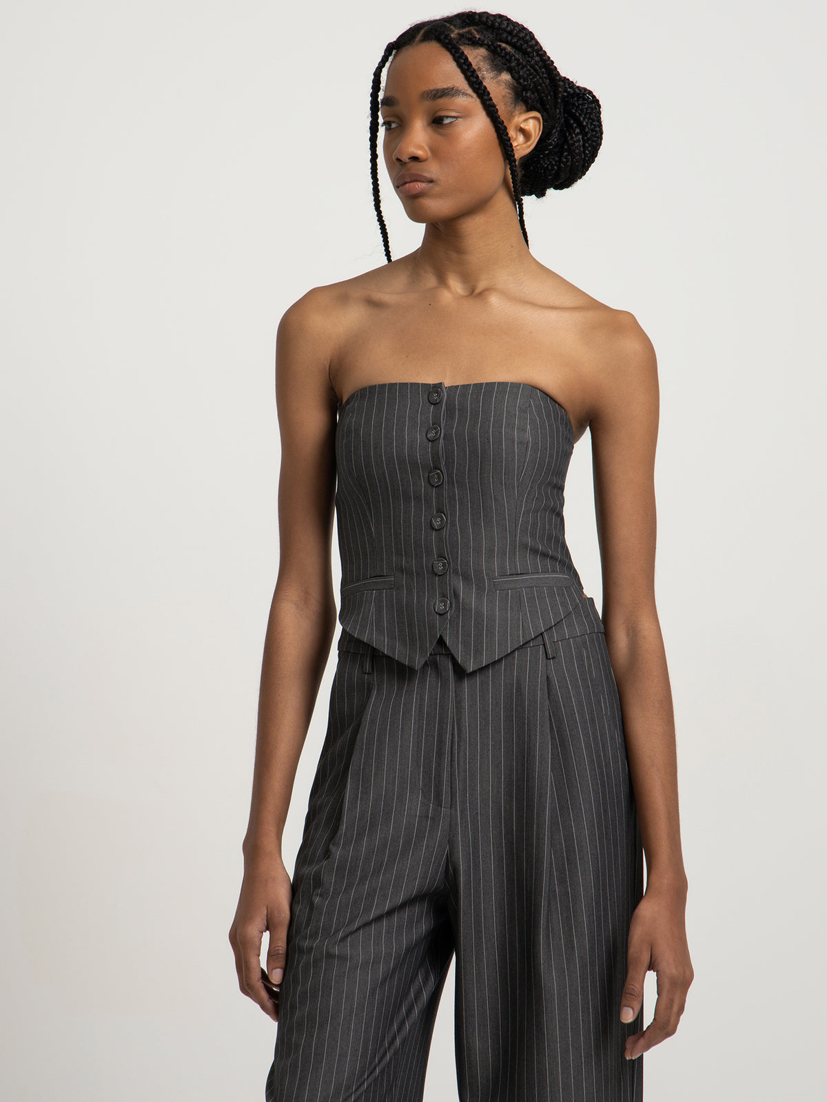 Beyond Her Skye Bodice | Grey Pinstripe