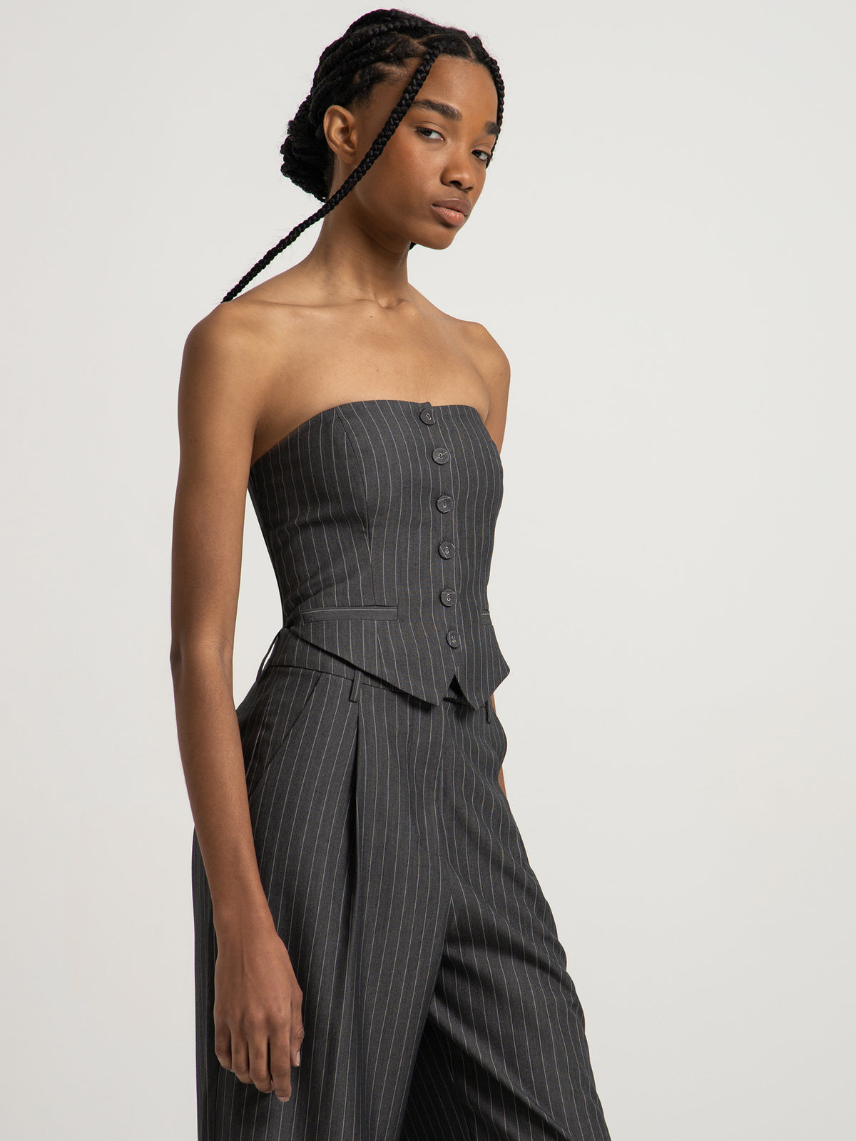 Beyond Her Skye Bodice | Grey Pinstripe