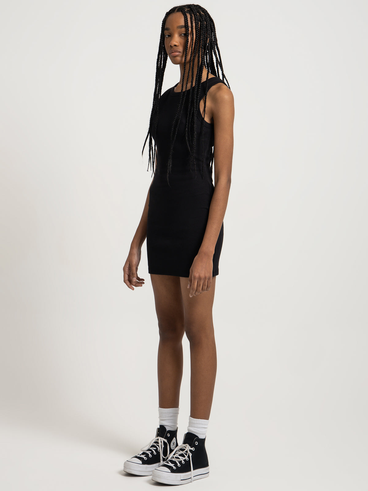 Beyond Her Molly High Neck Rib Dress | Black