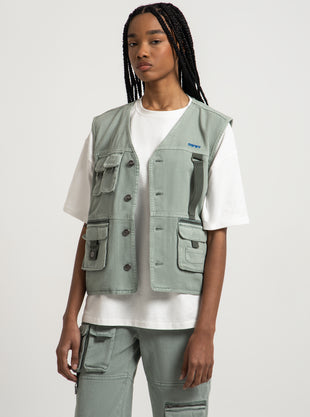 Stamped Owwy Utility Vest in Sage Green