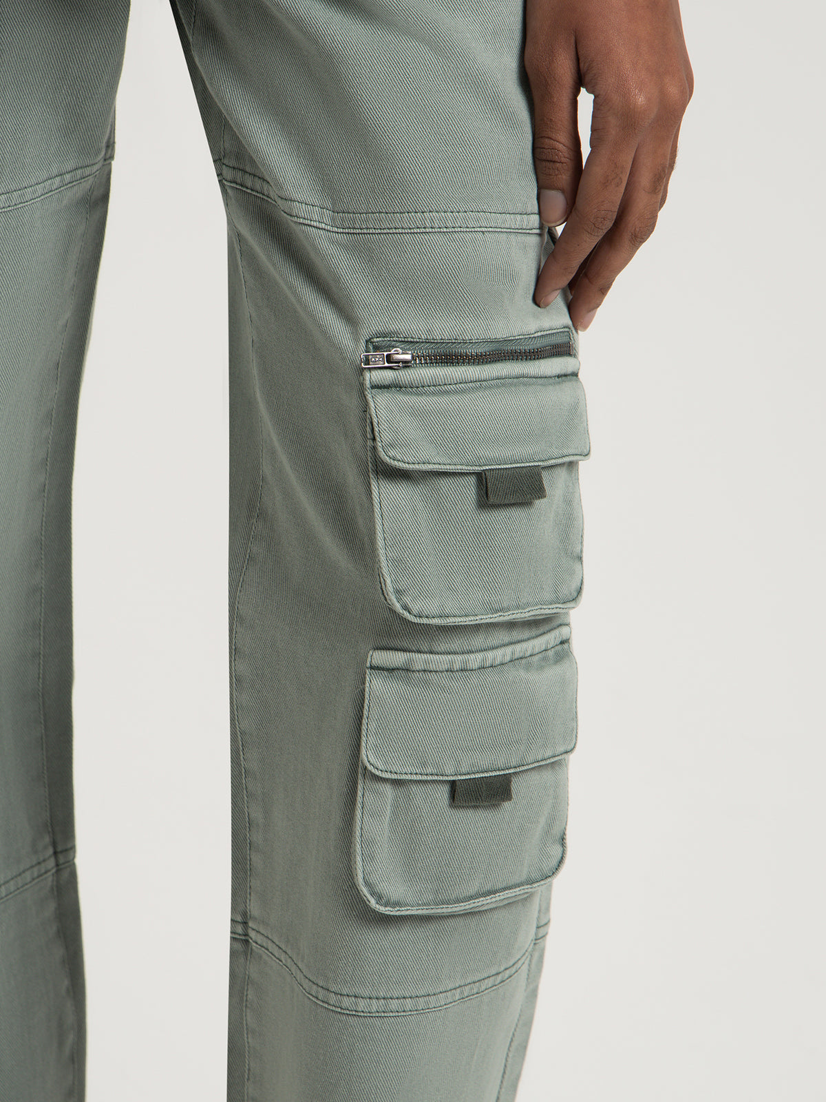 Stamped Owwy Utility Cargo Jeans in Sage Green