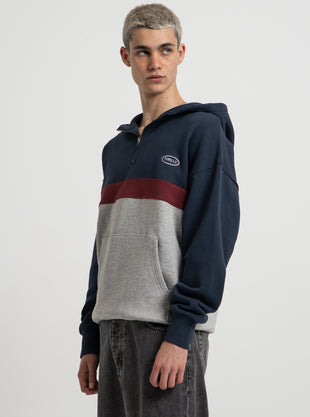 Chariot Pull On Slouch Hoodie in Blue, Maroon & Grey