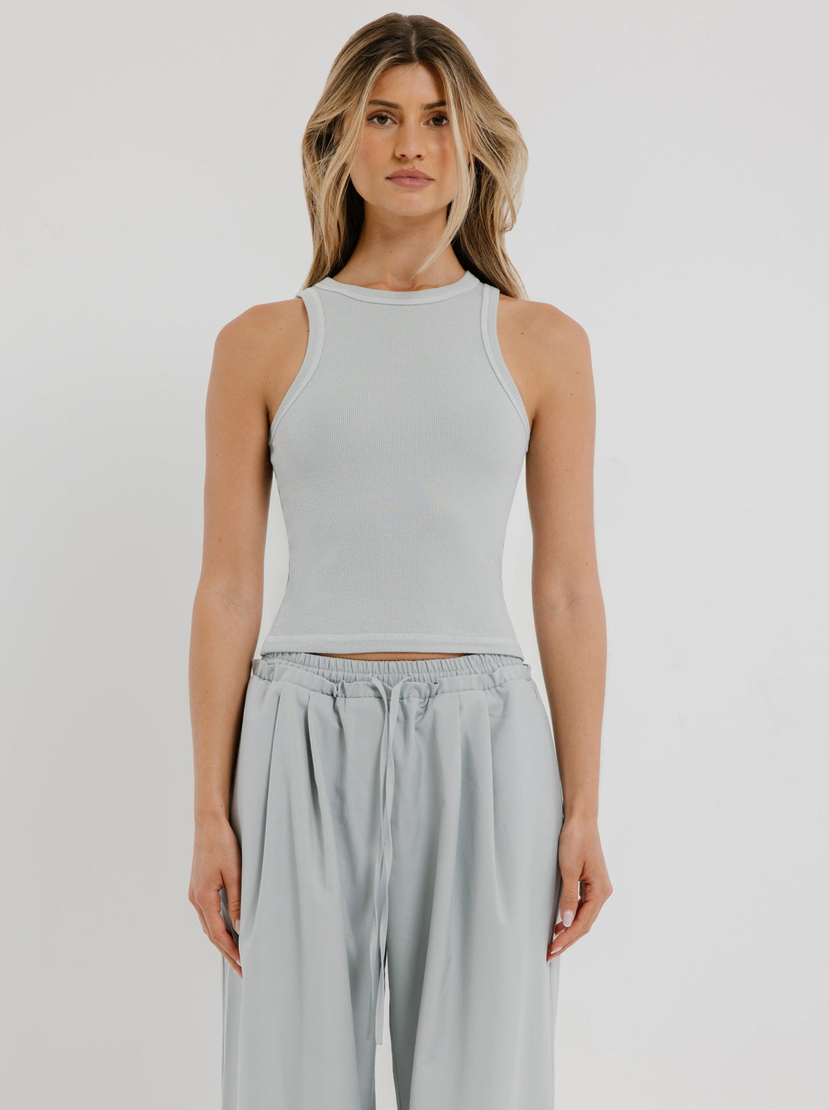 Beyond Her Dahlia Stitch Tank Top | Icy Seafoam