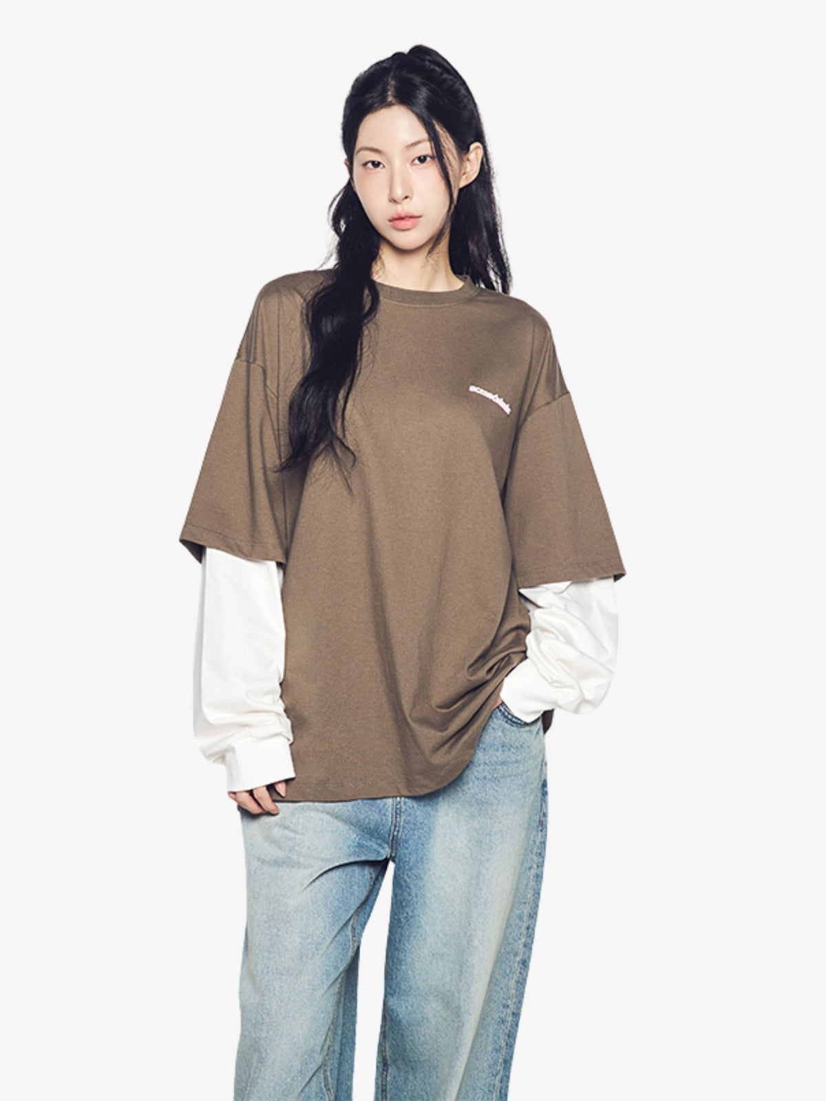 ADLV Double Layer Long Sleeve T-Shirt | Ash Brown