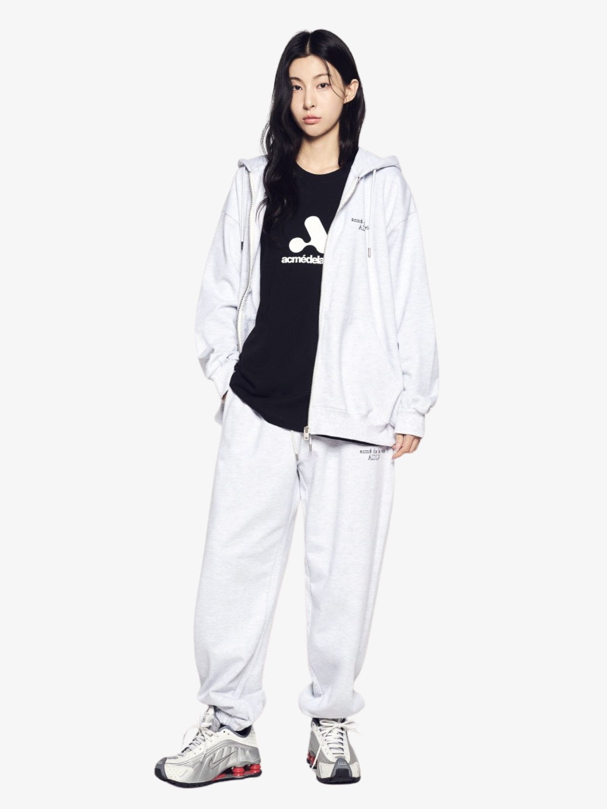 ADLV Border Line Basic Logo Hoodie Zip | Grey Melange