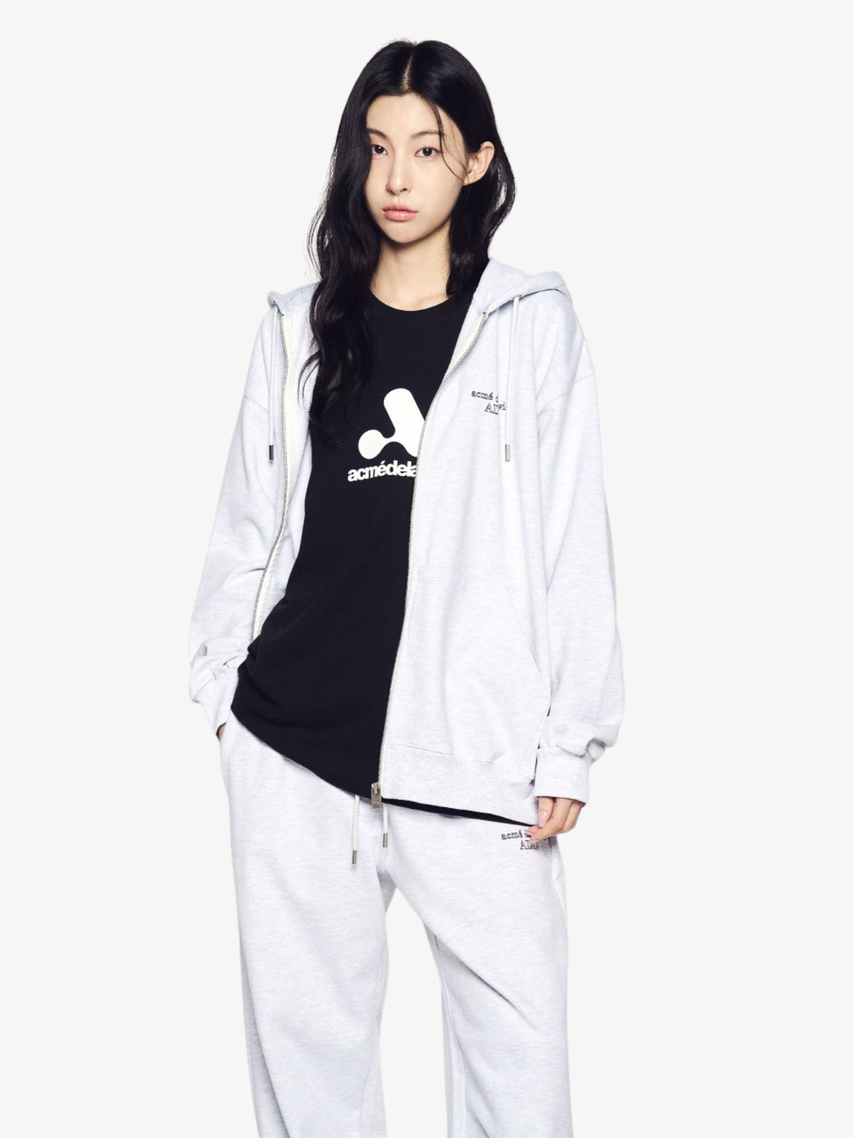 ADLV Border Line Basic Logo Hoodie Zip | Grey Melange