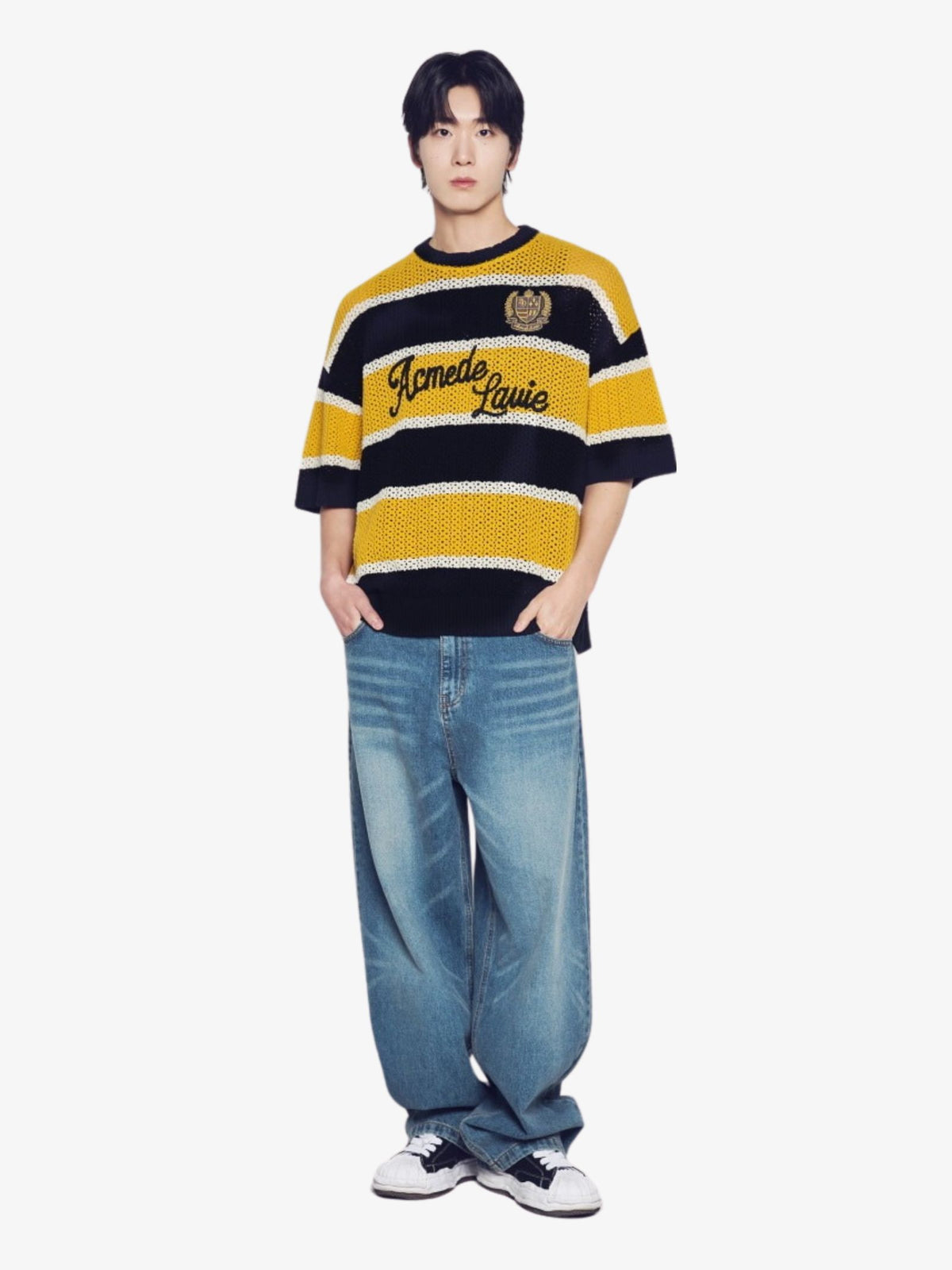 ADLV Oversize Stripe Short Sleeve Knit | Yellow