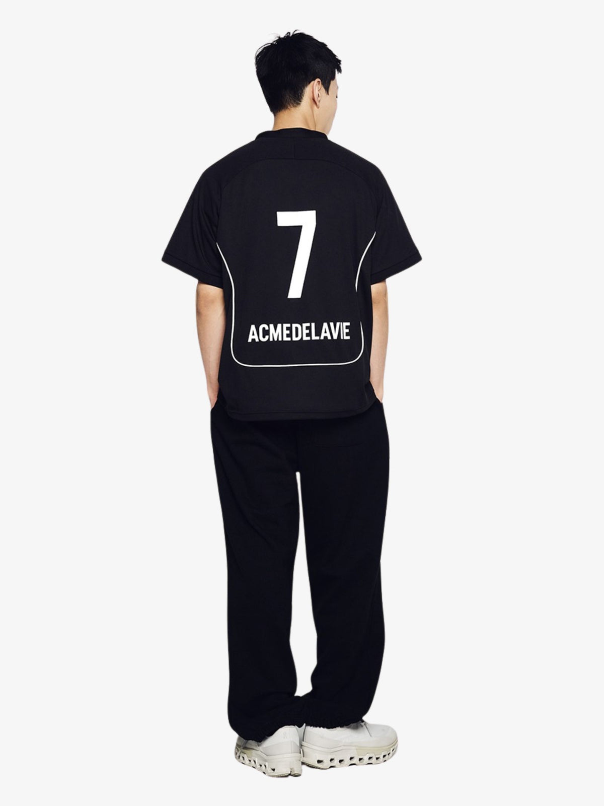 ADLV Coloring Piping Football Jersey Short Sleeve T-Shirt | Black