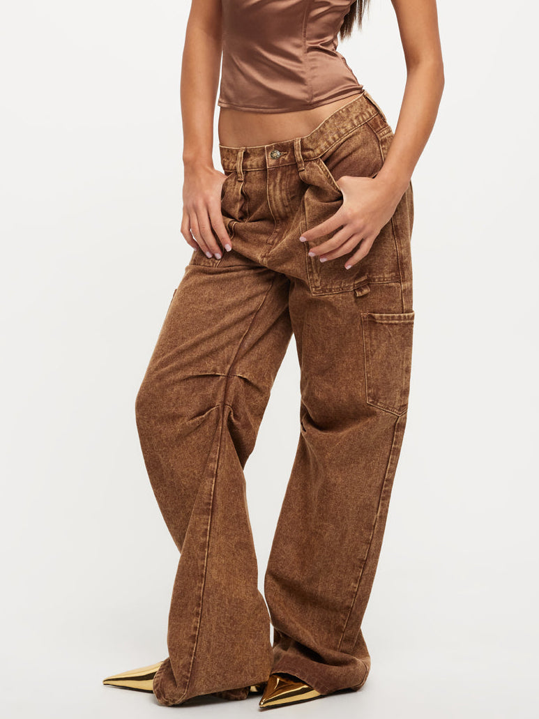 Miami Vice Low-Rise Baggy Jeans in Brown Stonewash