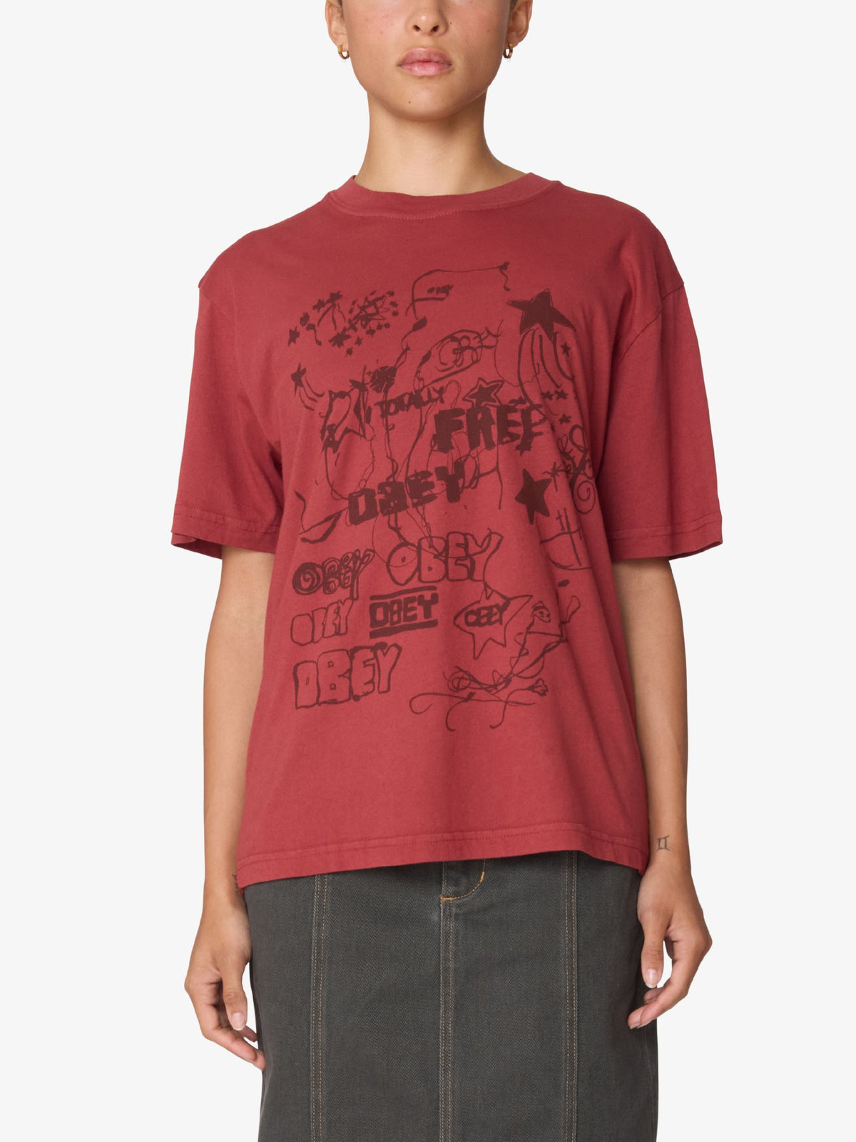 Obey Firework Type Tee | Red Ochre