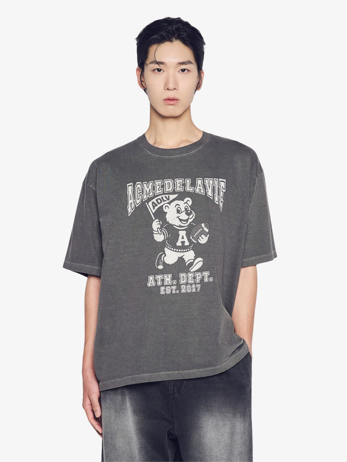 ADLV Football Ac Bear Pigment Short Sleeve T-Shirt | Charcoal