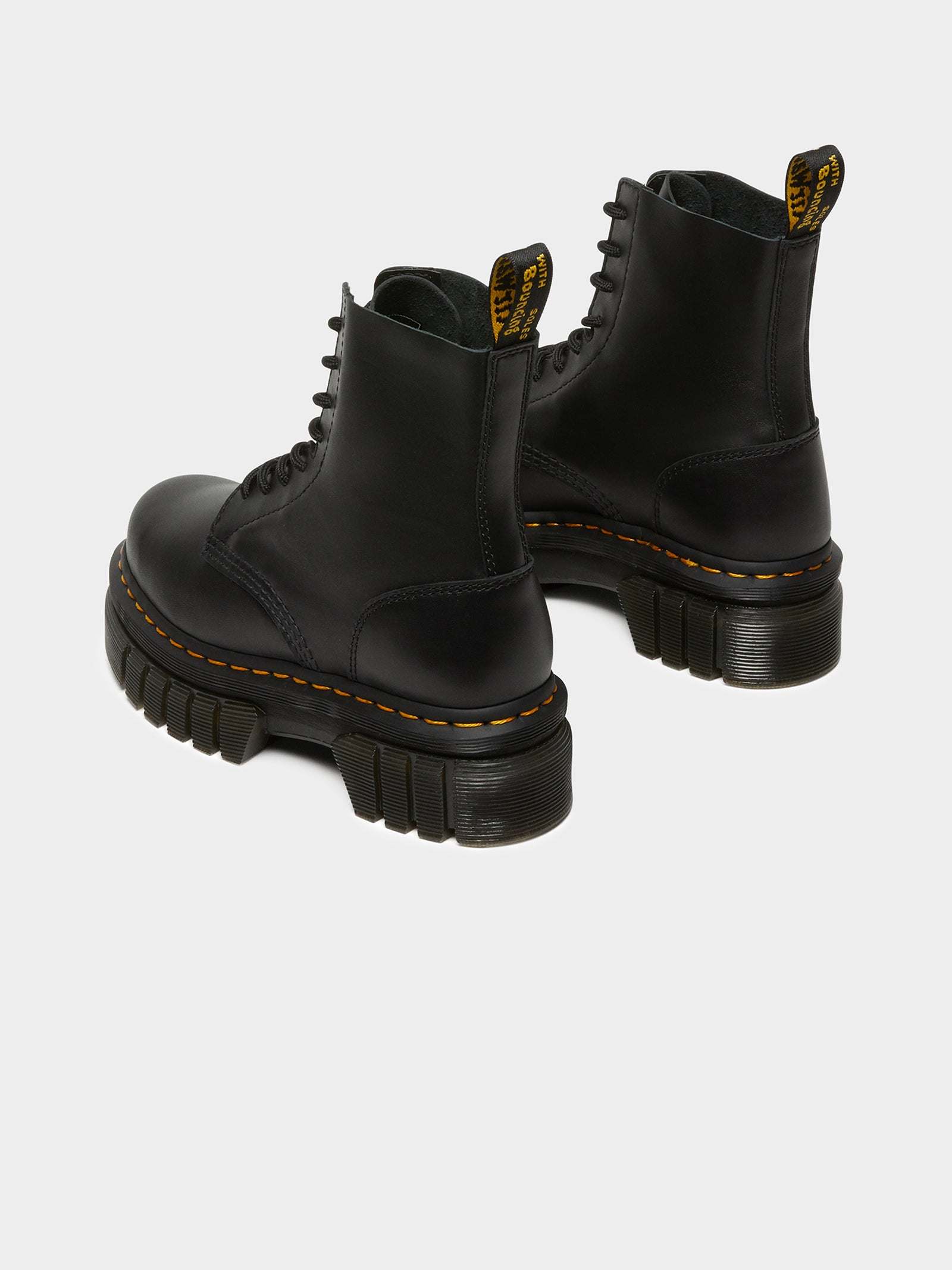 thumbnail image 2 of DR. MARTENS WOMENS AUDRICK 8 EYE LEATHER PLATFORM LACE‎ UP COMBAT BOOTS 7 BLACK 2 of 12