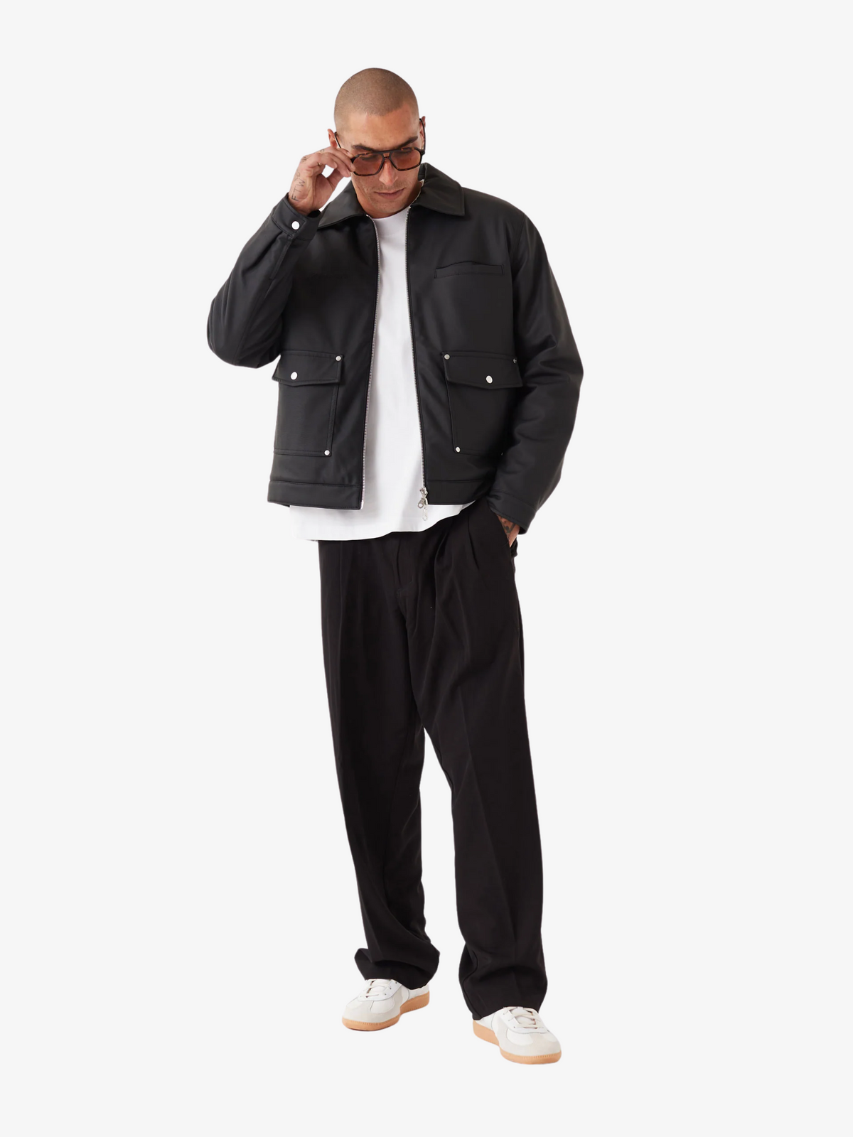 Zanerobe Faux Leather Aviator Jacket | BLACK