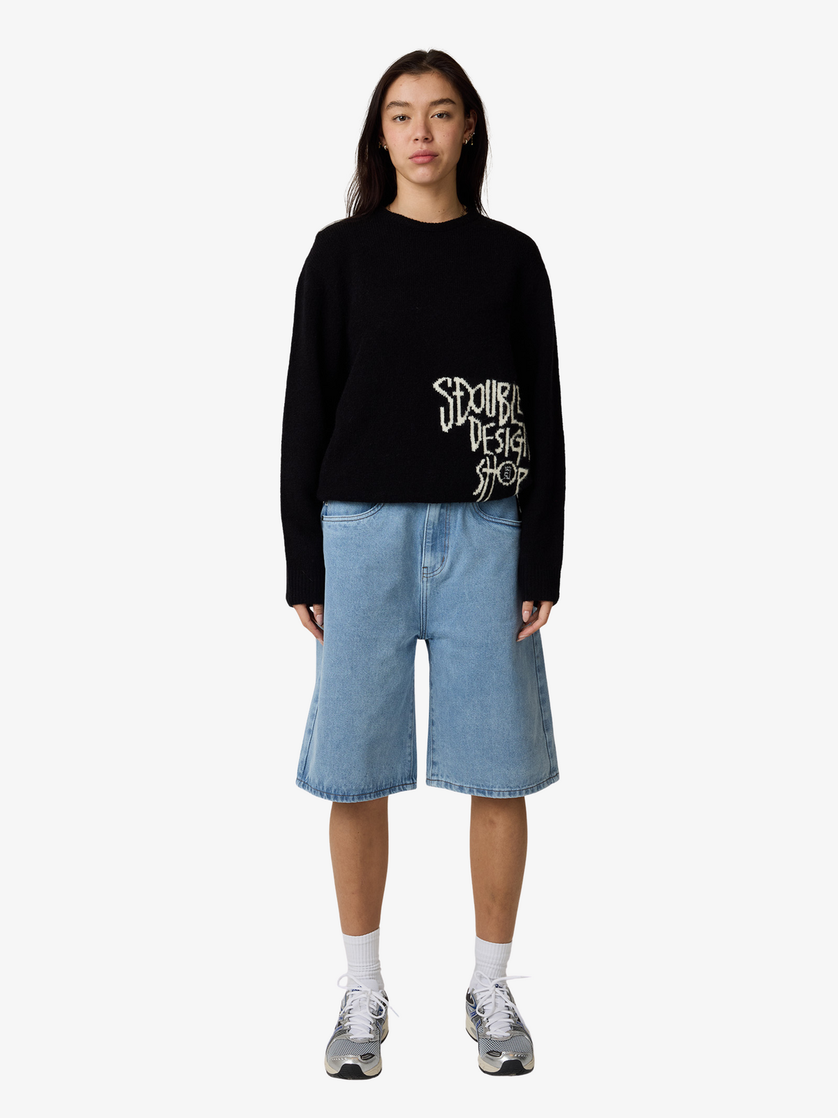 S-Double Placement Knit Womens Sweater | Black