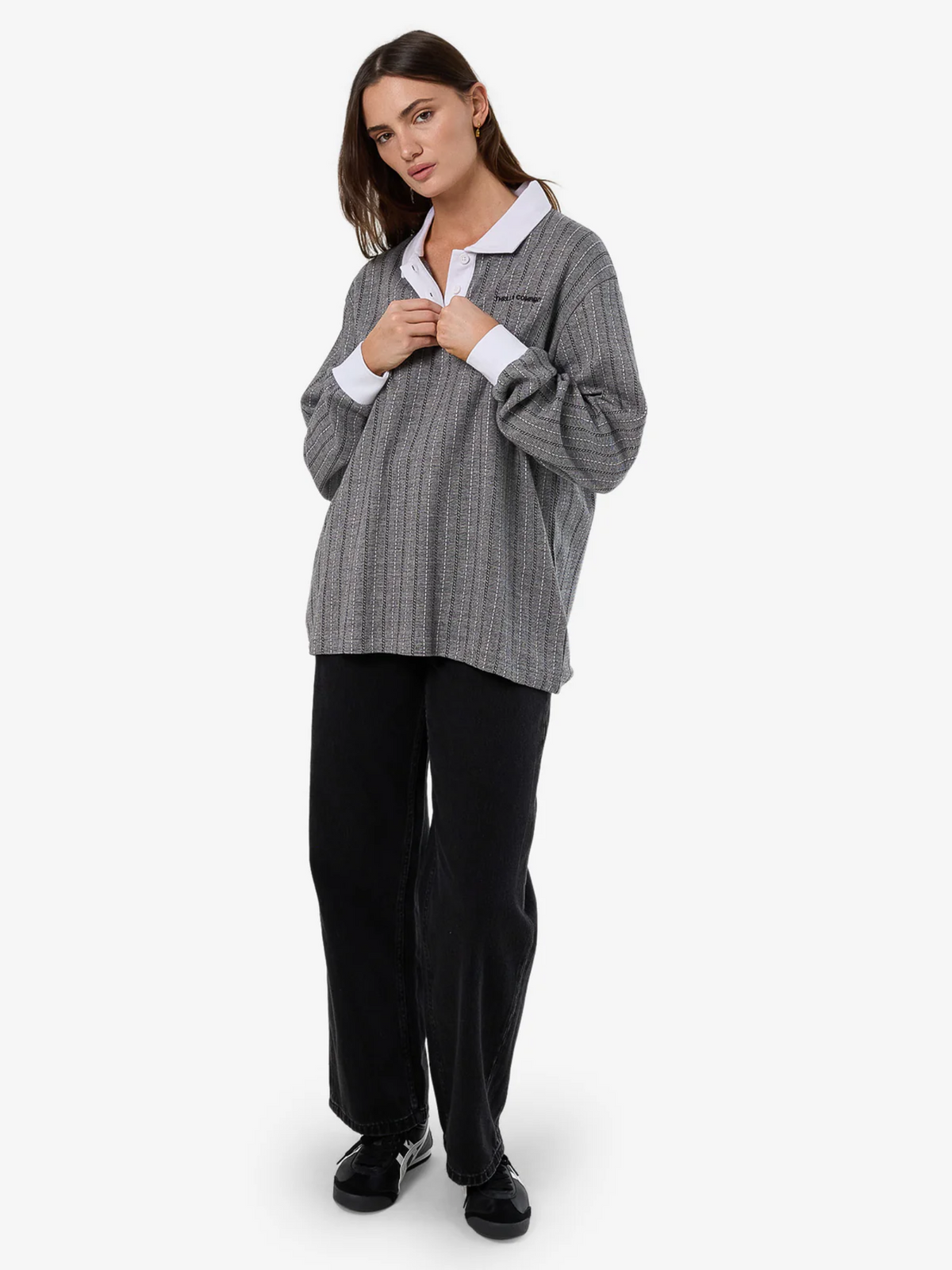 Thrills Limitations Stripe Rugby Long Sleeve Polo | BLACK