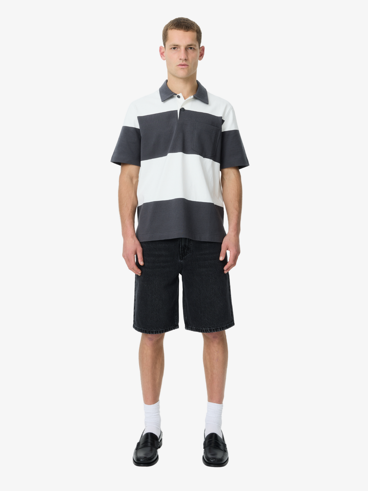 Article One Cawley Boxy Polo | Blk/Wht Stripe