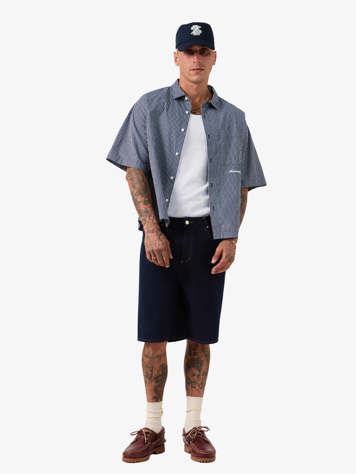 Zanerobe Box Crop Shirt | Navy Stripe