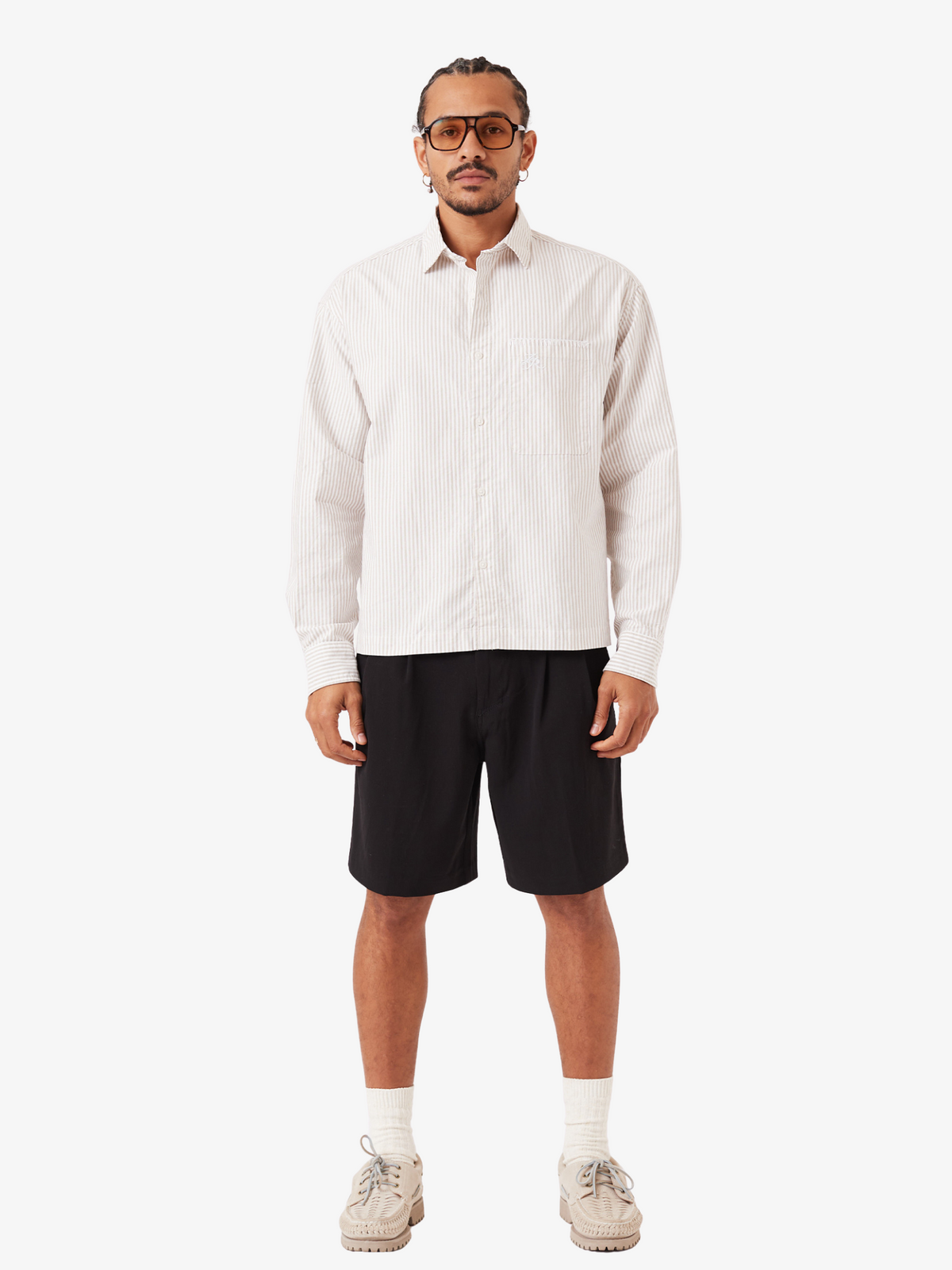 Zanerobe Overlap Crop Ls Shirt - White Pinstripe | White Pinstripe