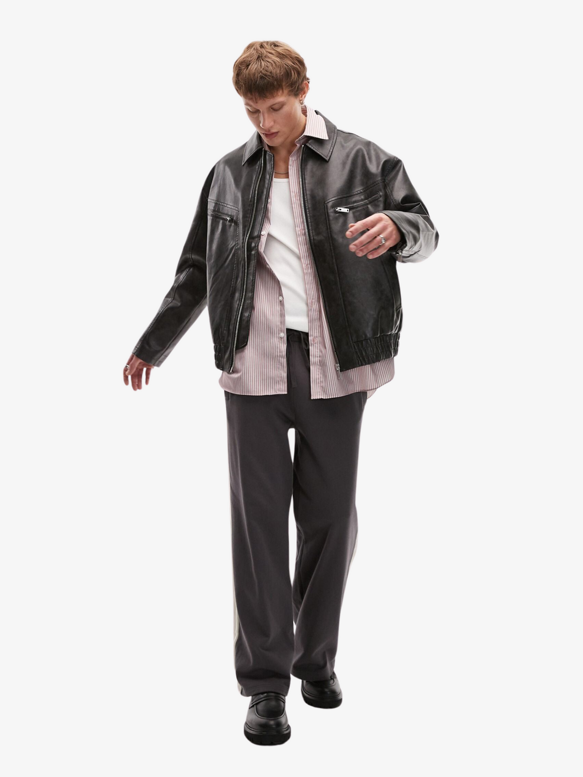 Topman Topman Faux Leather Bomber Jacket | Black