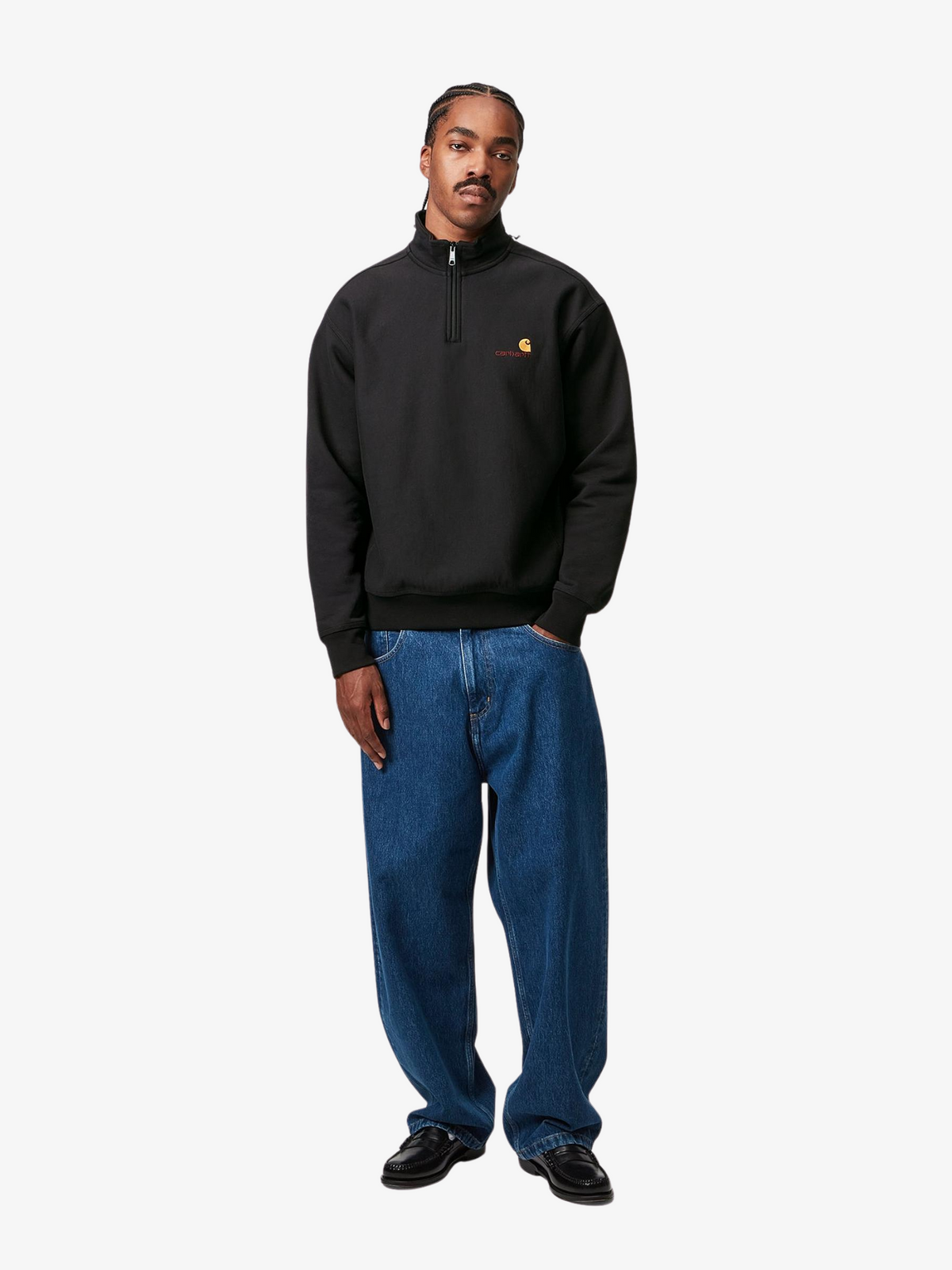 Carhartt Wip Half Zip American Script Sweat | Black