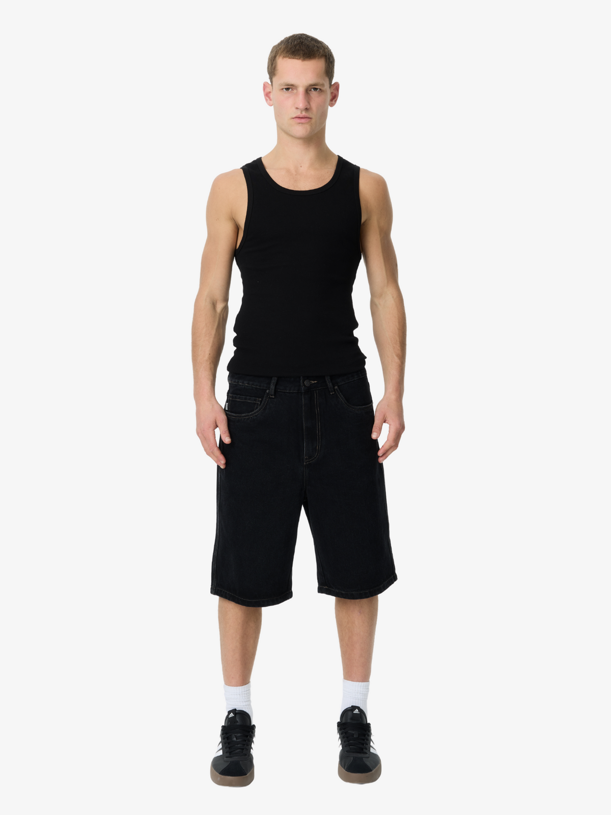 S-Double Denim Standard Short | Black Wash