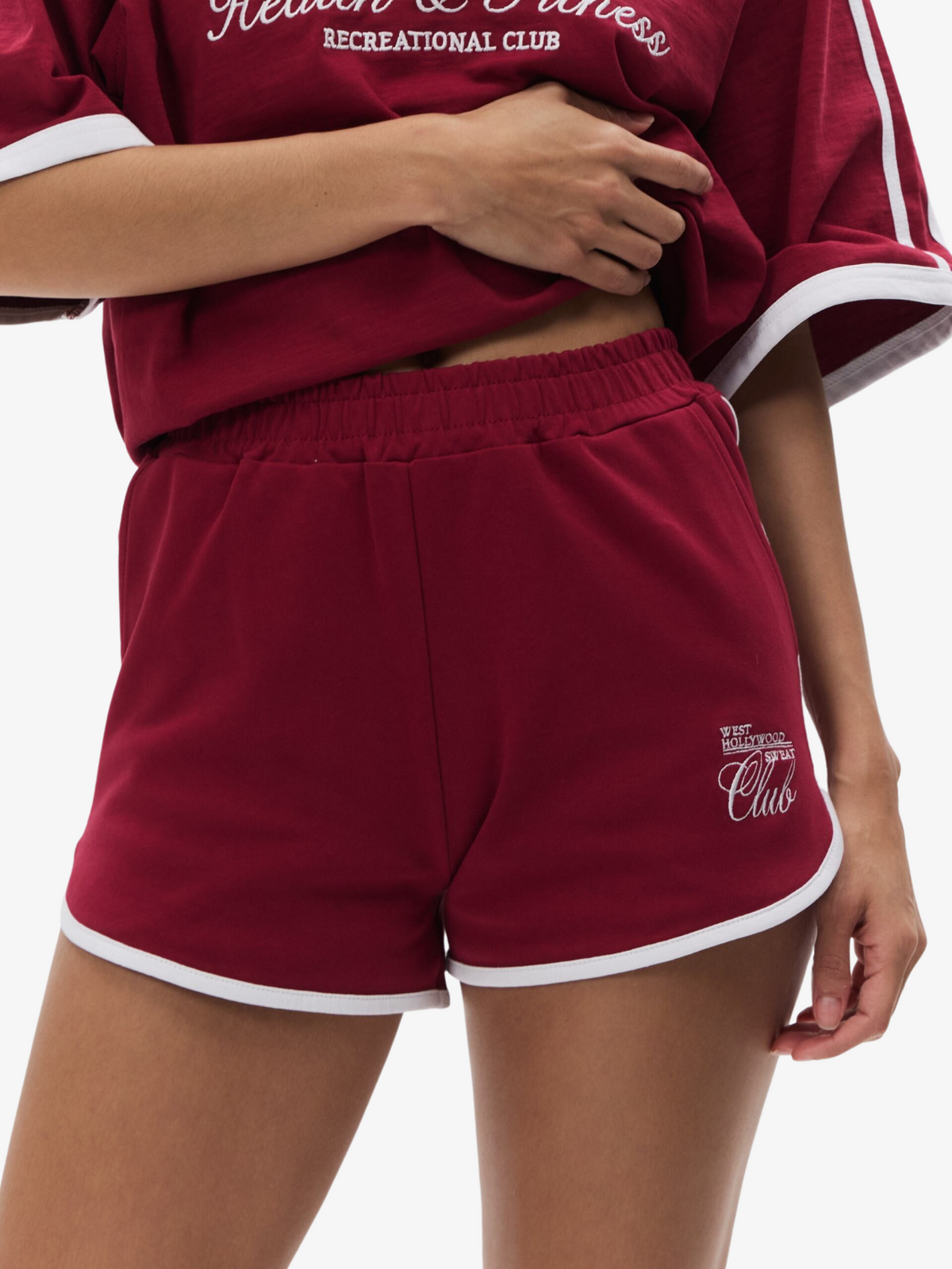 West Hollywood Sweat Club Logo Scalloped Sweatshort | Wine/White