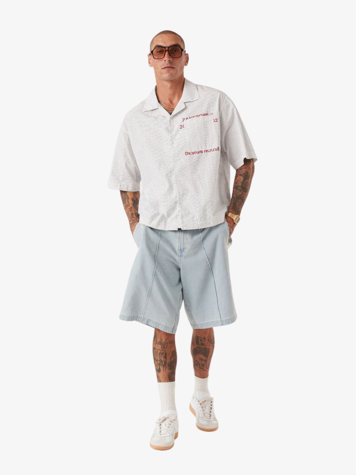 Zanerobe Overlap Crop Shirt | White Pinstripe