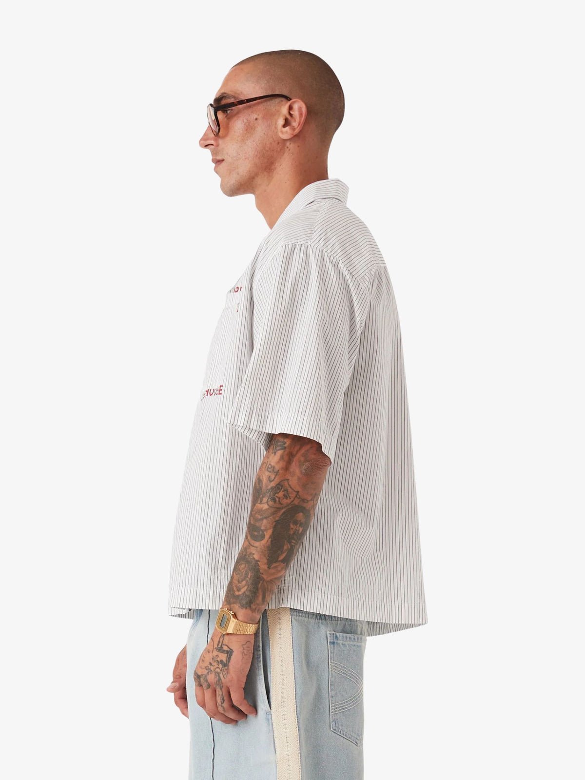 Zanerobe Overlap Crop Shirt | White Pinstripe