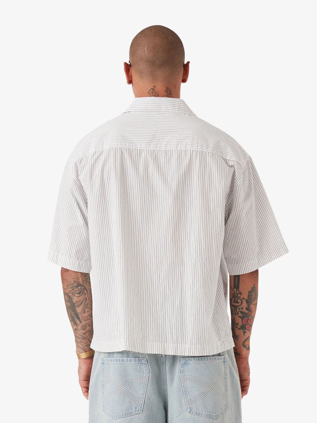 Zanerobe Overlap Crop Shirt | White Pinstripe