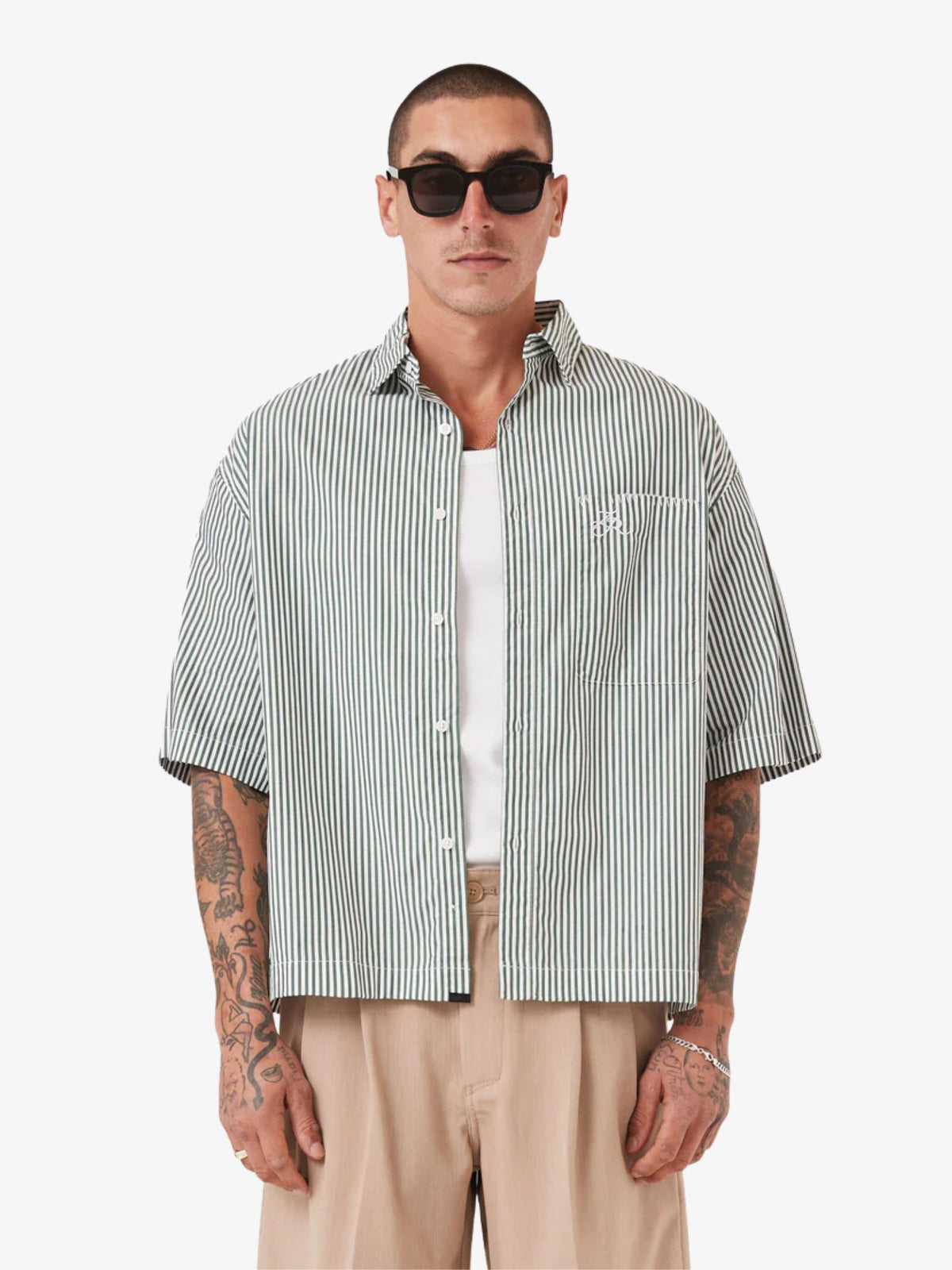 Zanerobe Box Crop Shirt | Green Stripe