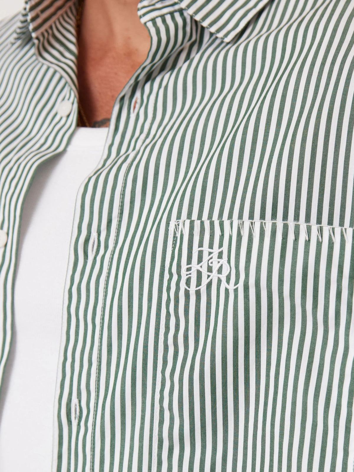 Zanerobe Box Crop Shirt | Green Stripe