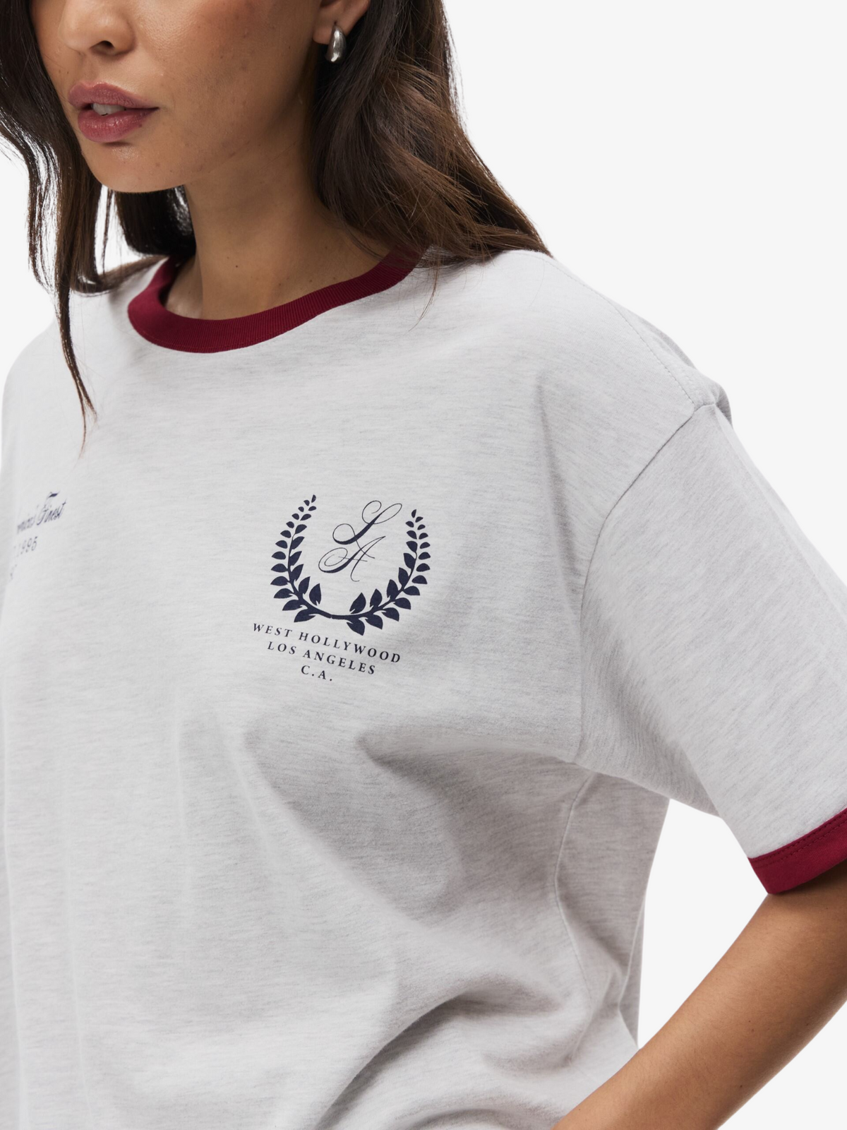 West Hollywood Sweat Club Americas Finest Ringer Tee | Snow/Wine