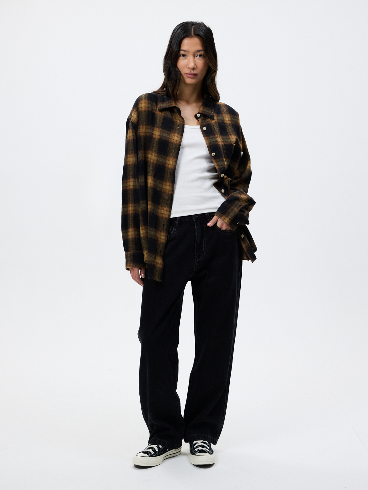 S-Double Plaid Classic LS Shirt | Mustard