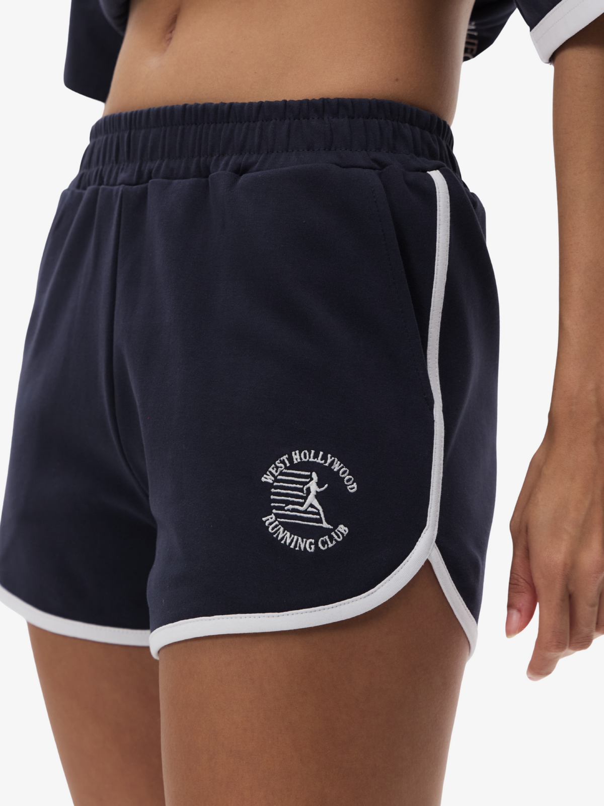 West Hollywood Sweat Club Running Scalloped Sweatshort | Navy White