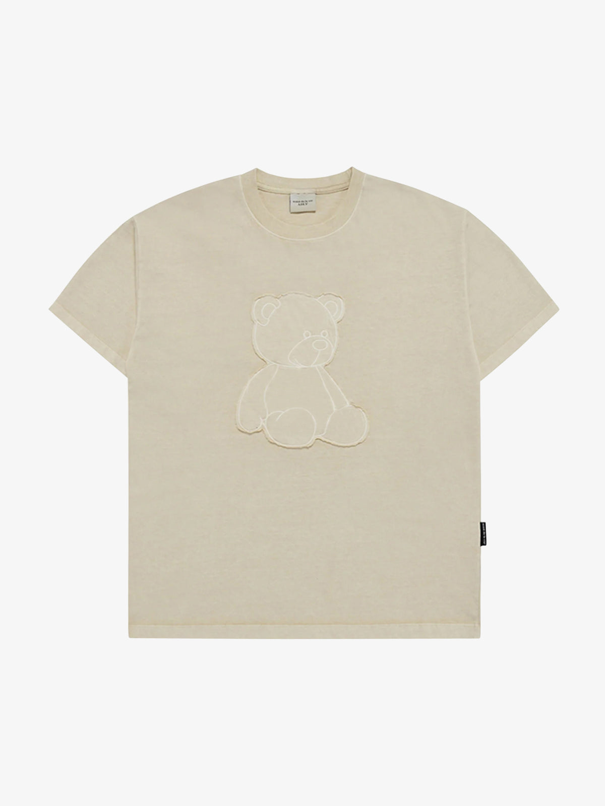ADLV Bear Applique Pigment Washing Short Sleeve T-Shirt | BEIGE