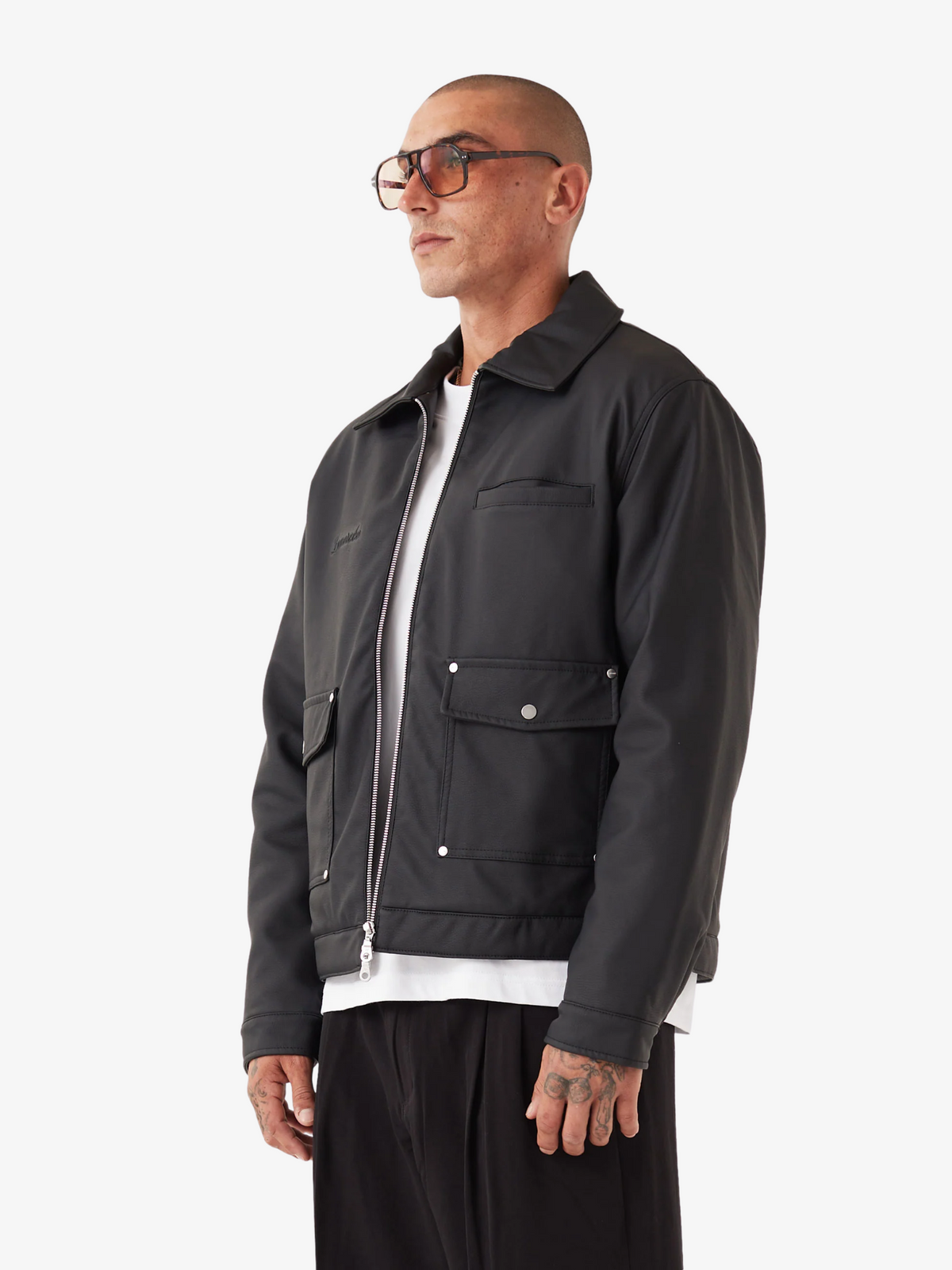 Zanerobe Faux Leather Aviator Jacket | BLACK