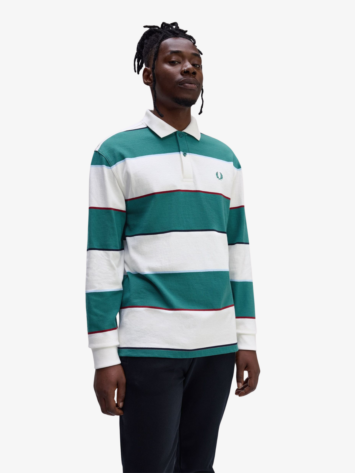 Fred Perry Heavyweight Jersey Striped Polo Shirt | Snow White