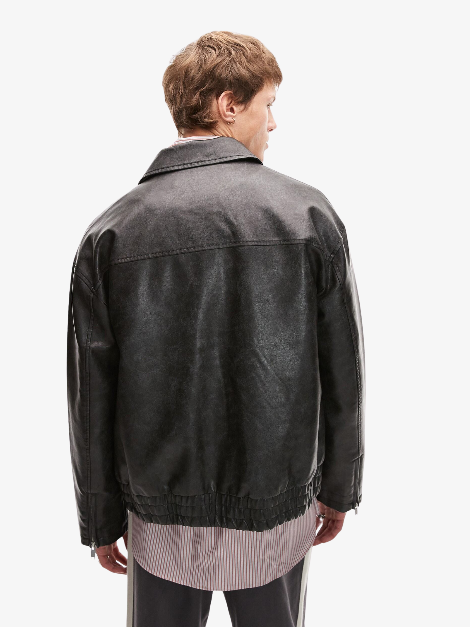 Topman Topman Faux Leather Bomber Jacket Black Glue Store