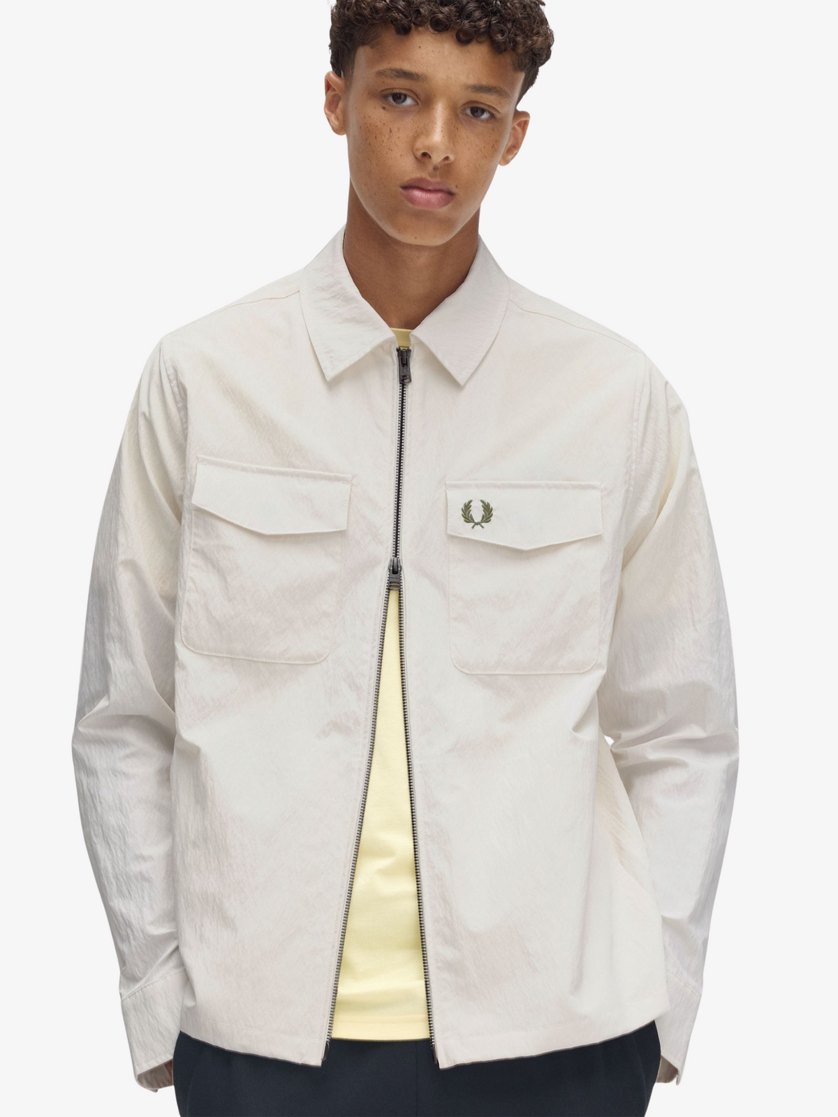 Fred Perry Zip Through Overshirt | Light Ecru