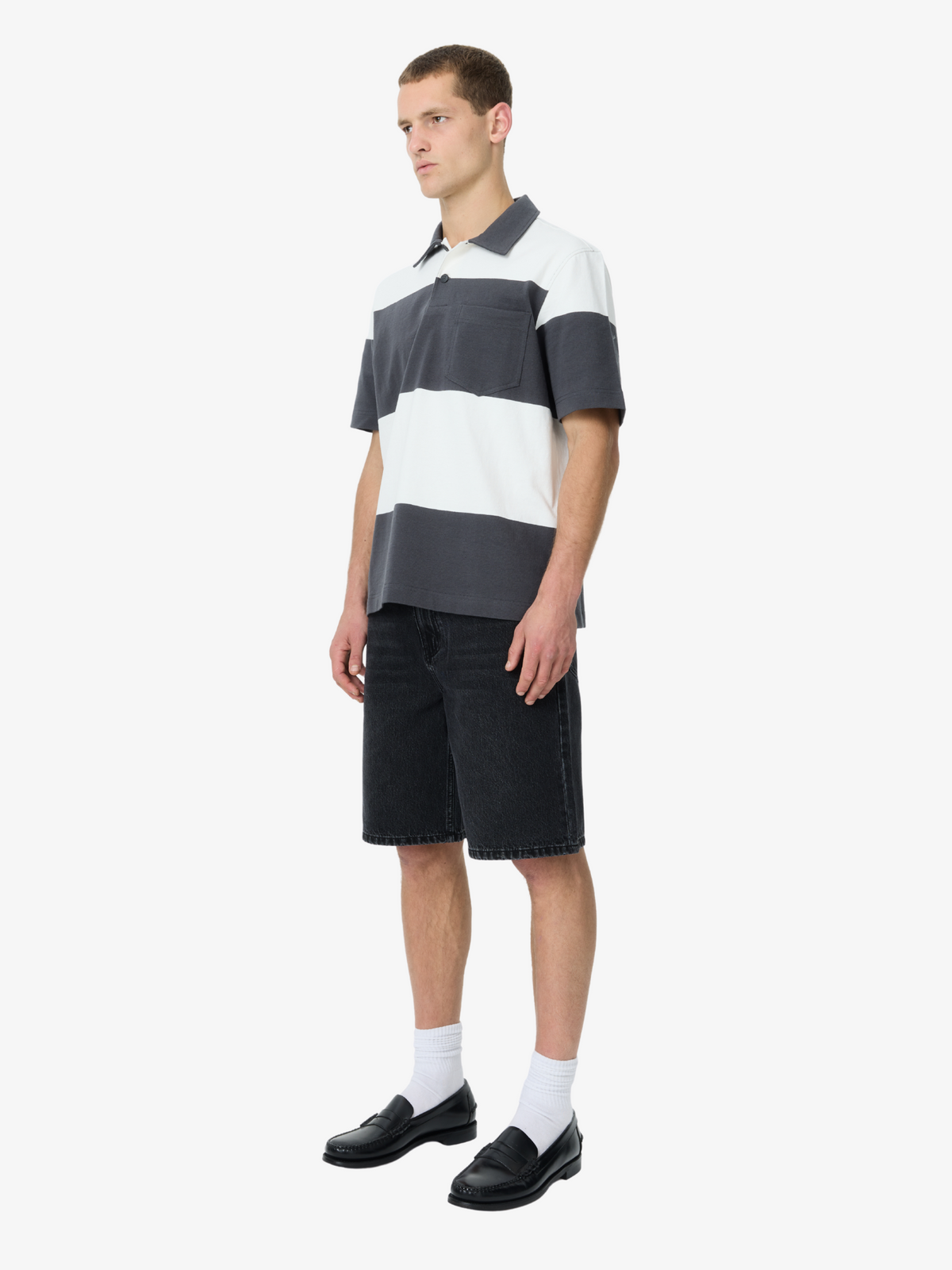 Article One Cawley Boxy Polo | Blk/Wht Stripe