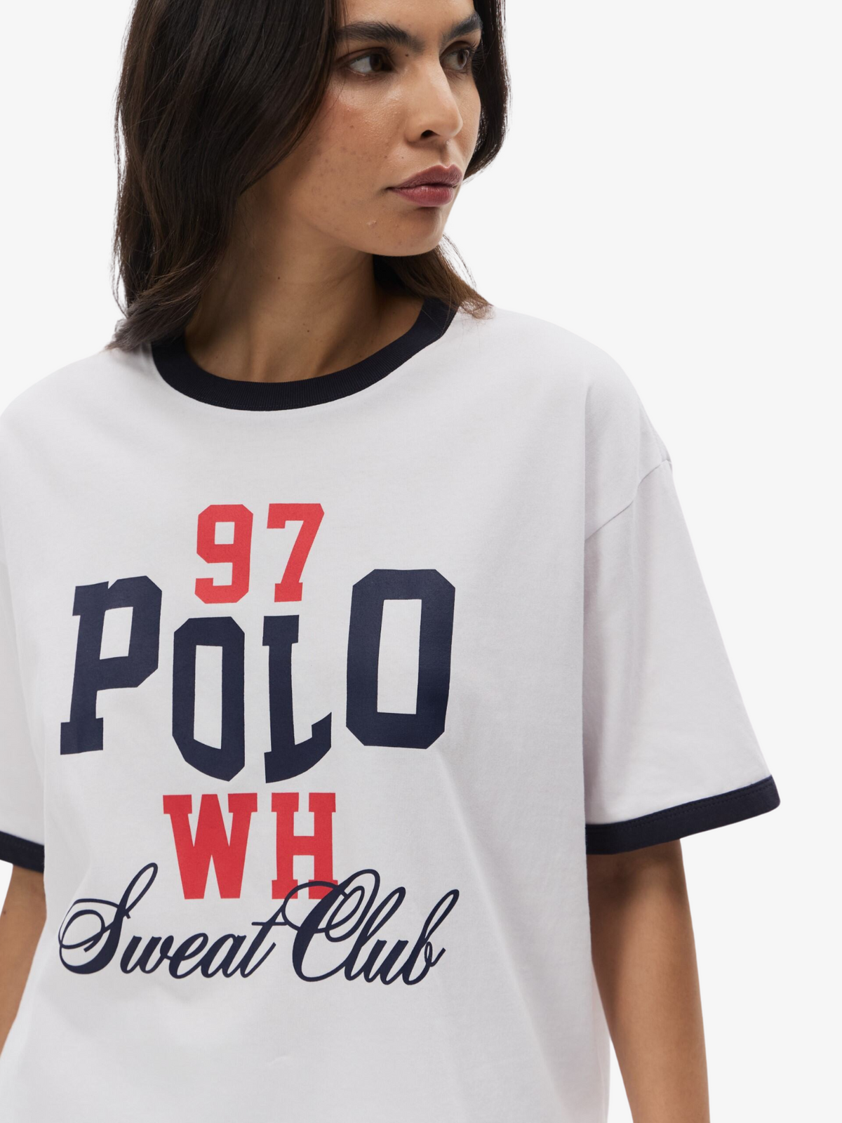 West Hollywood Sweat Club 97 Polo Ringer Tee | White/Navy